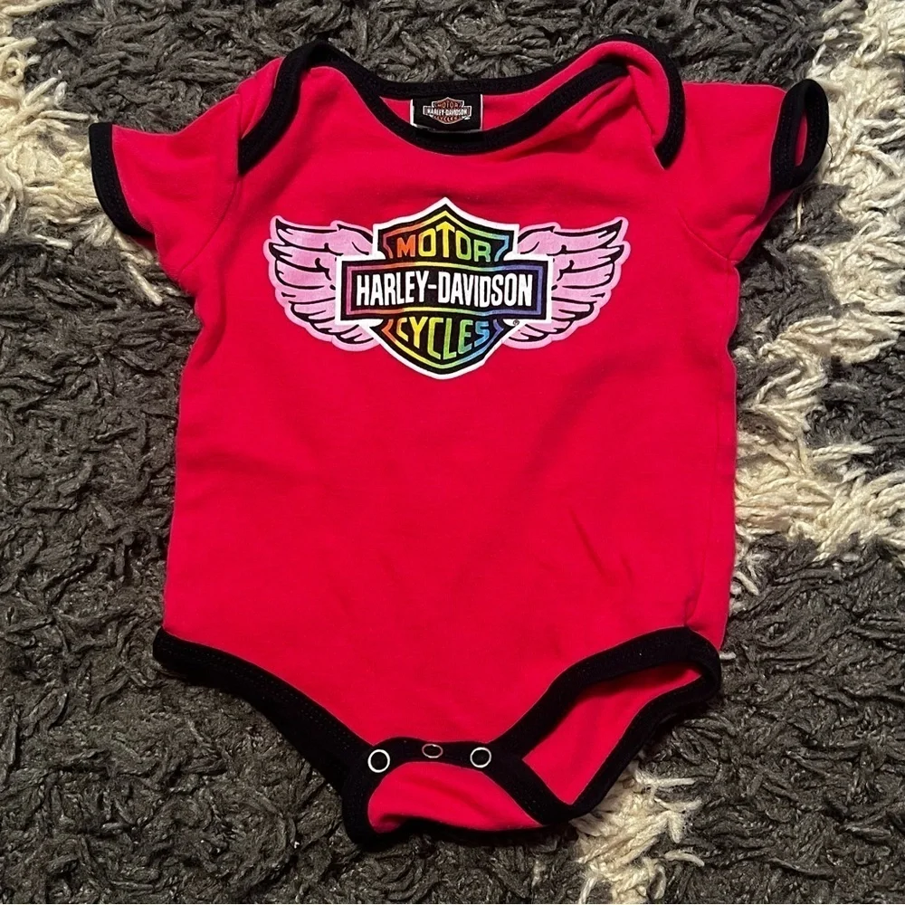 Harley Davidson Motor Cycles Baby Girl Rainbow Winged One Piece Suit